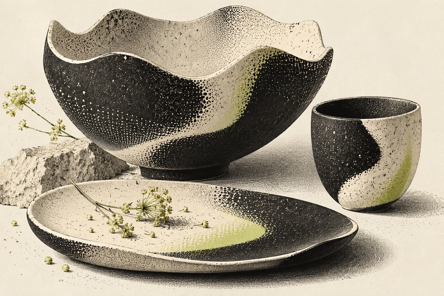 Salad bowls — conceptual editorial illustration